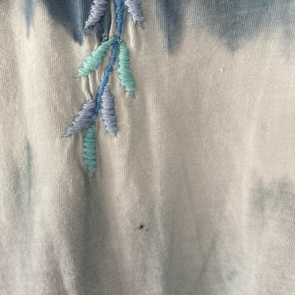 Boho Cotton T Shirt Dress Blue Tie Dye Knee Length Embroidered Short Sleeve sml - Picture 3 of 6